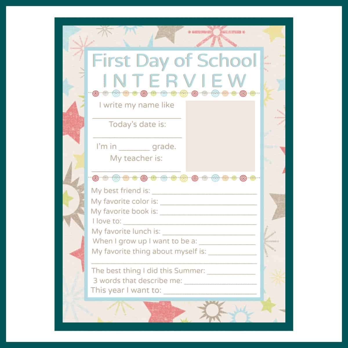 First Day Of School Interview Printable