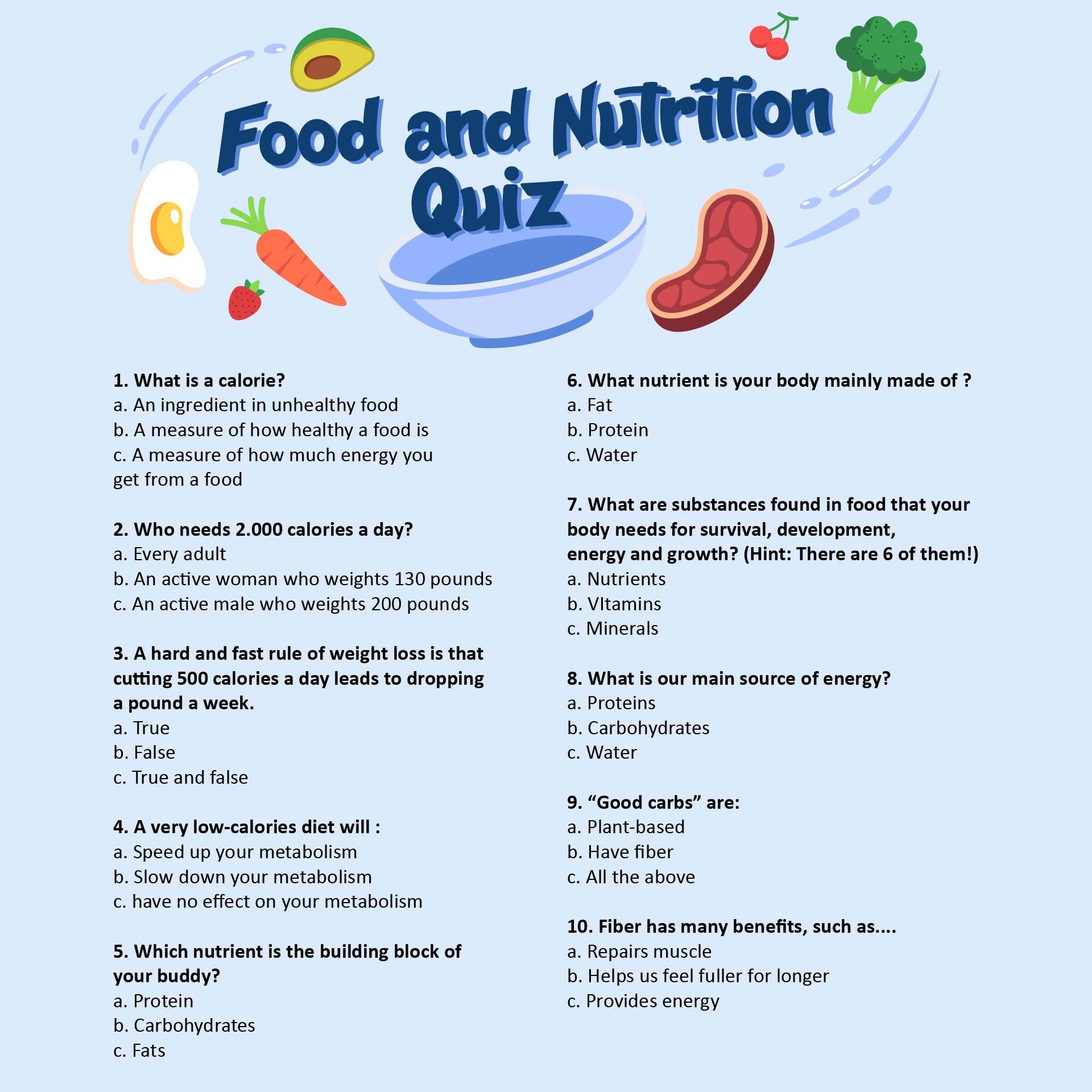 Printable Nutrition Quizzes For Adults