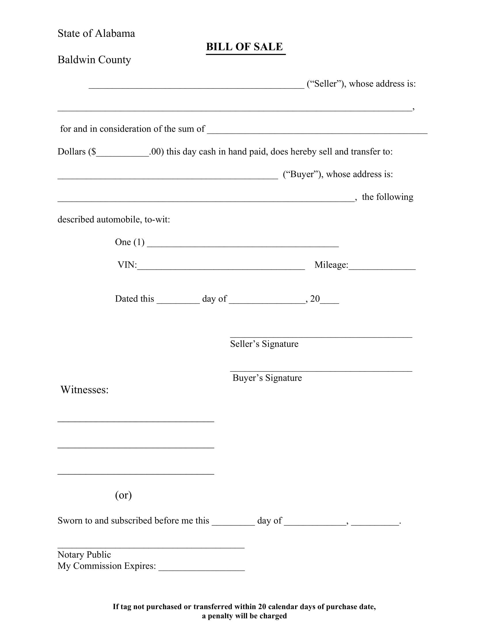 Printable Bill Of Sale Alabama