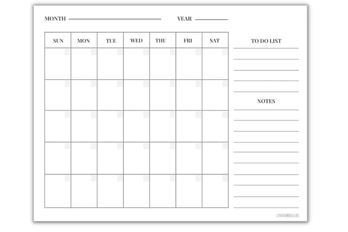 Free Printable Calendar With Notes
