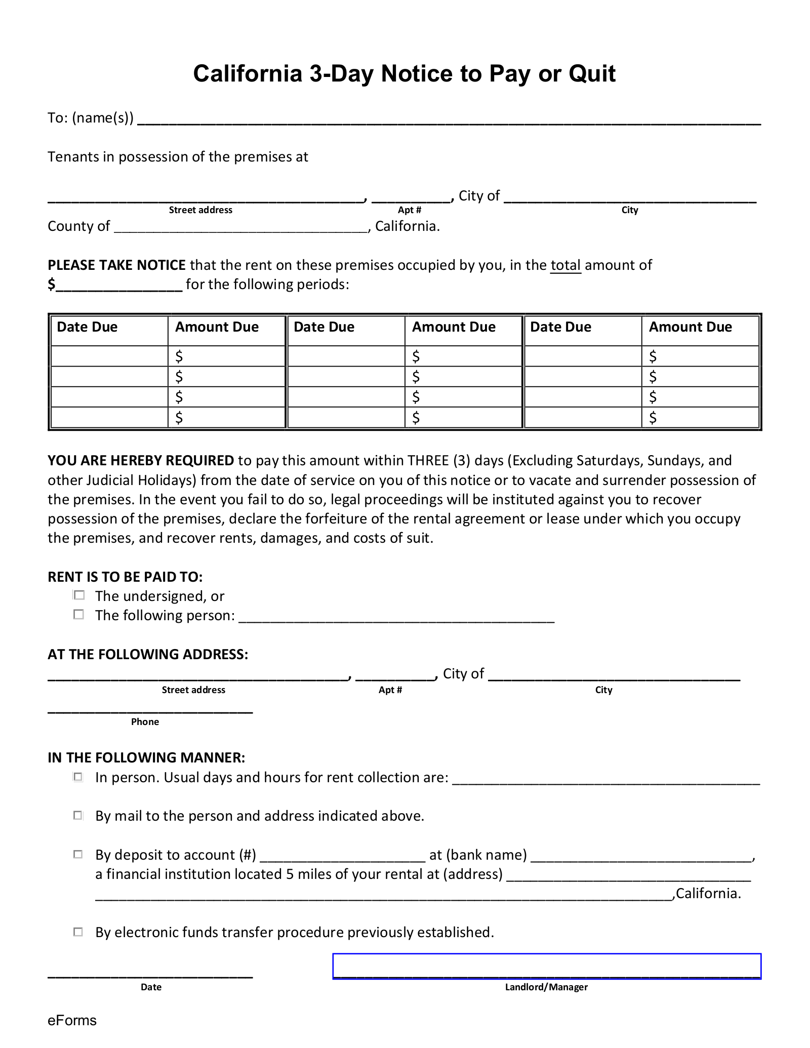 Free Printable 3 Day Eviction Notice