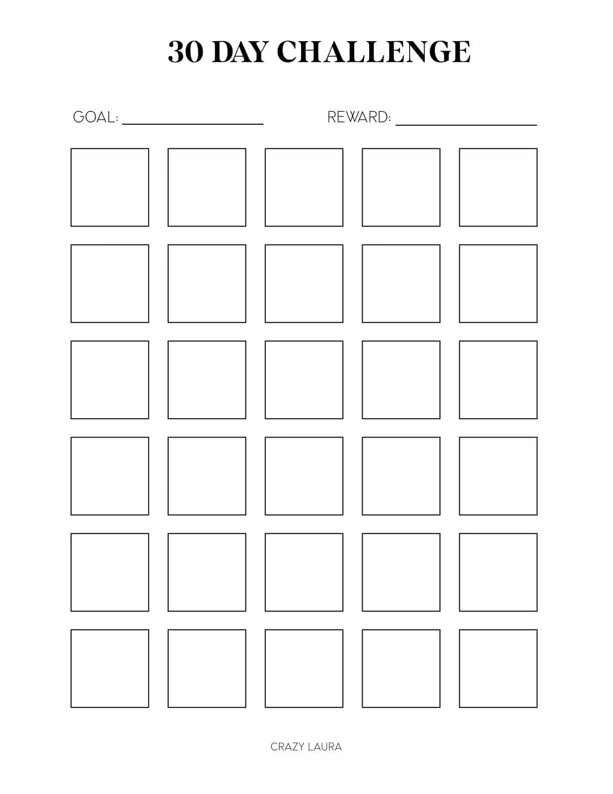 Free Printable 30 Day Challenge Calendar