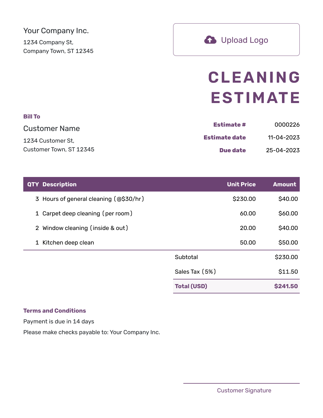 Free Printable Cleaning Estimate Forms