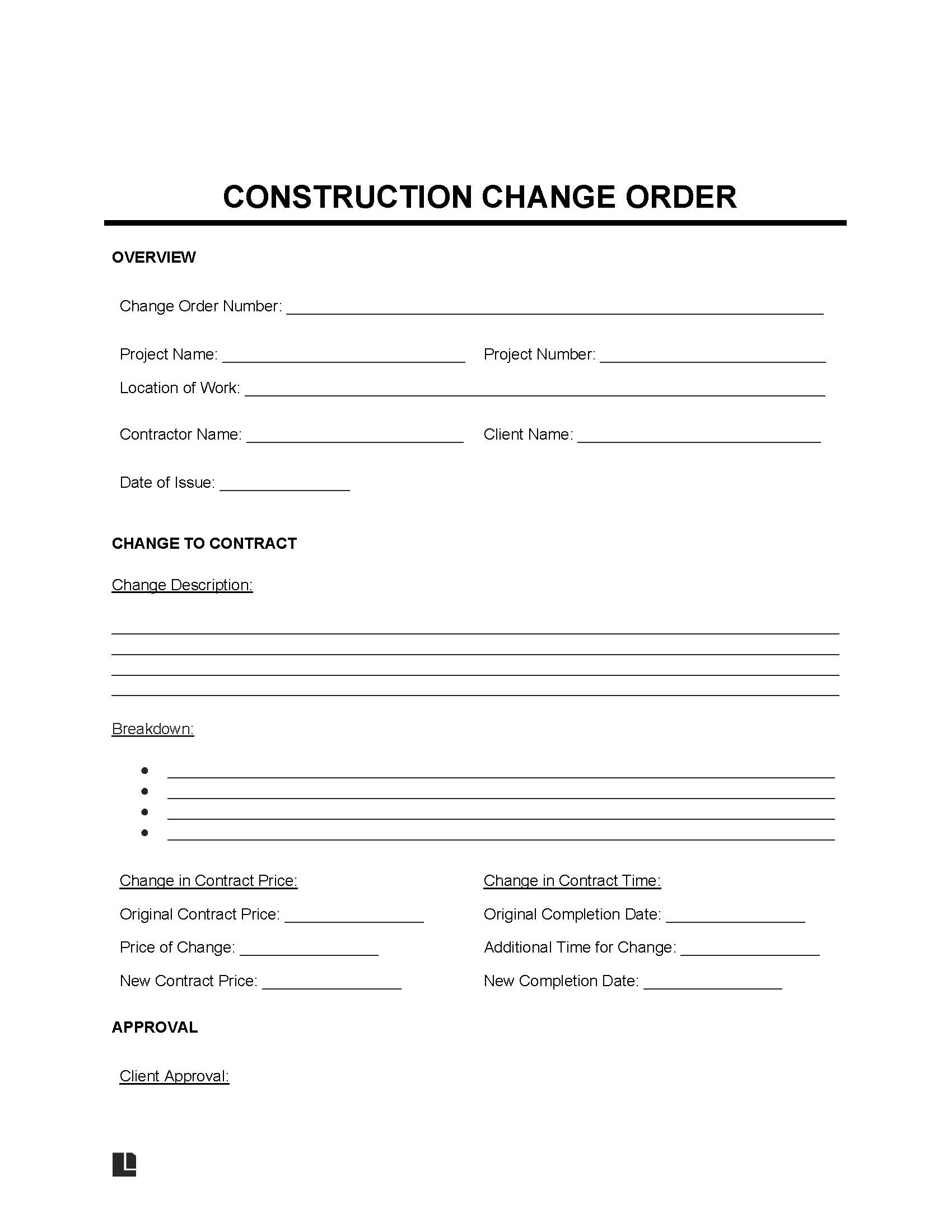 Free Printable Change Order Forms