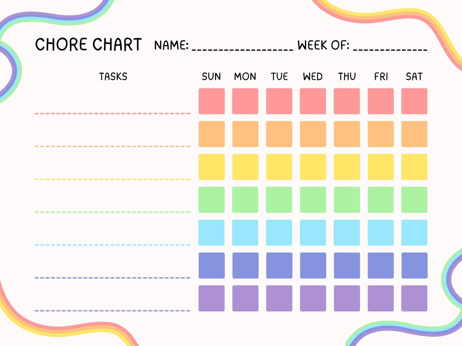 Printable Blank Chore Chart Template Kids
