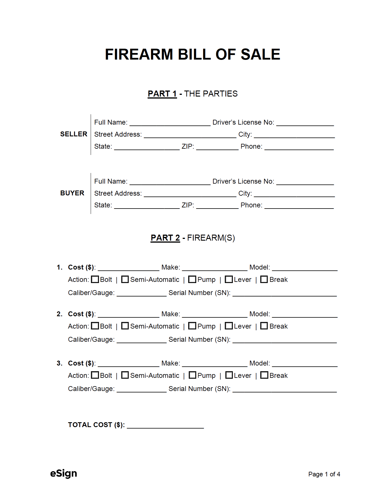 Printable Firearm Bill Of Sale