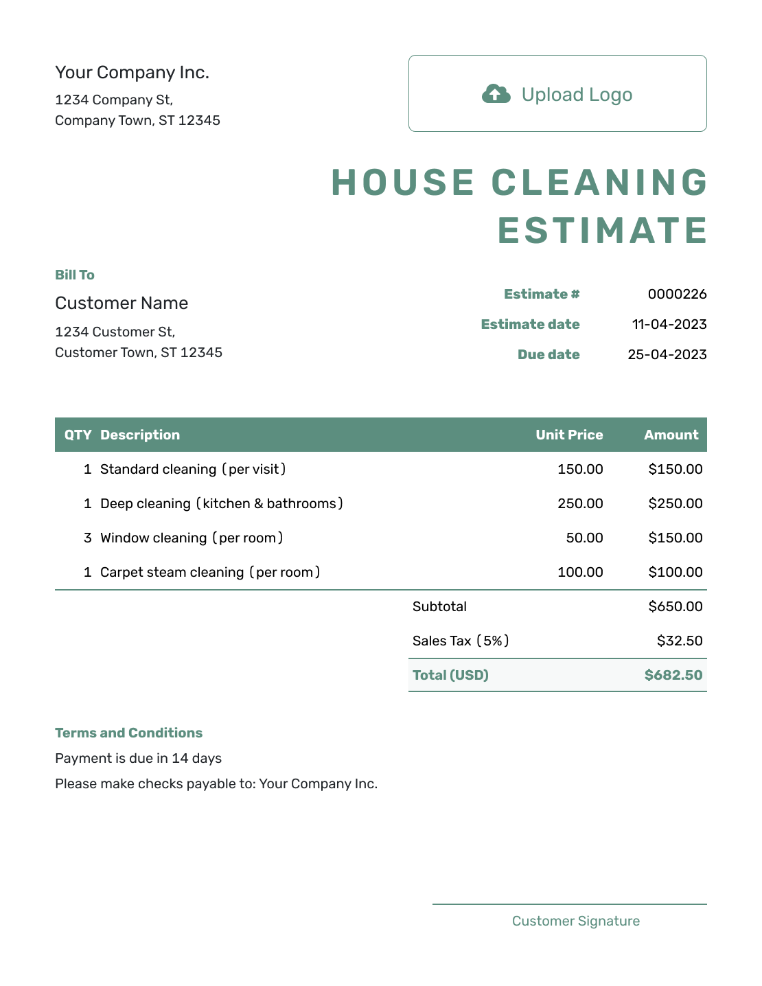 Free House Cleaning Estimate Template Docelf