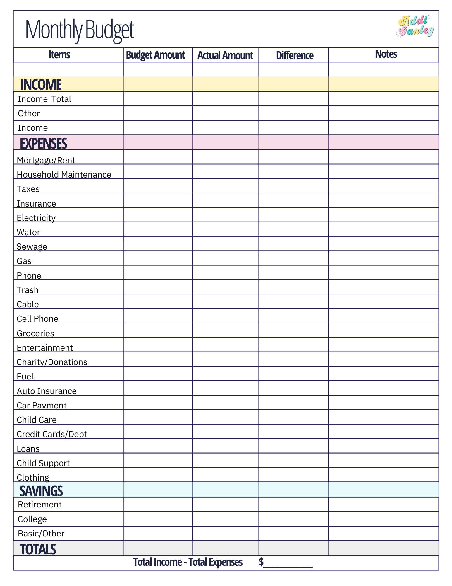 Free Printable Household Expenses Spreadsheet