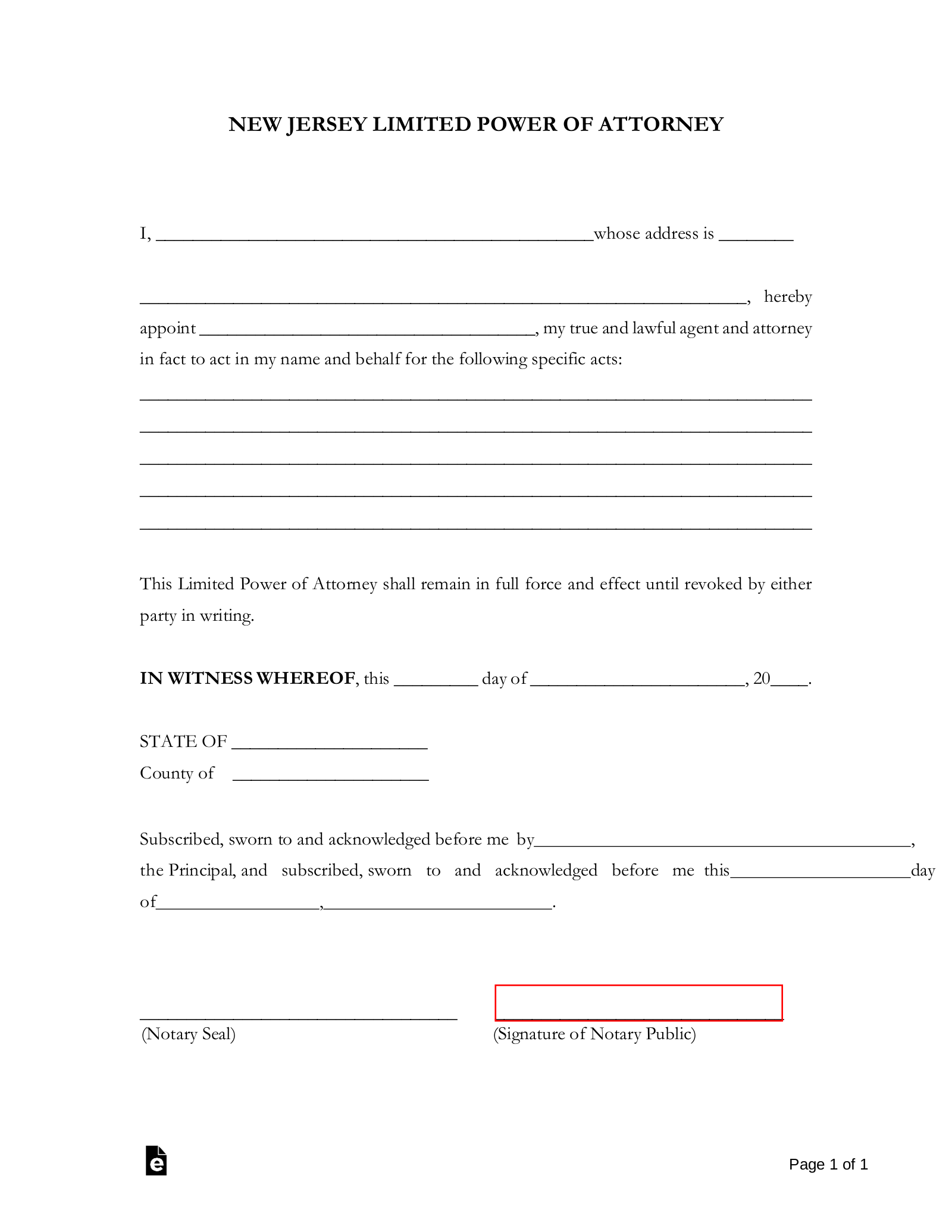 Printable Power Of Attorney Form Nj