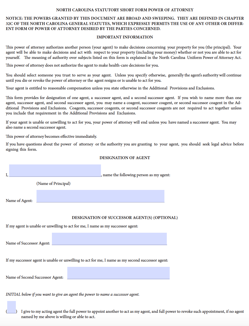 Free North Carolina Power Of Attorney Forms PDF Templates