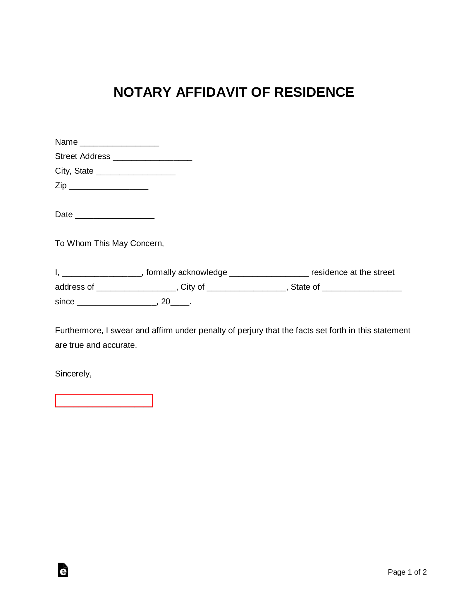 Free Notary Proof Of Residency Letter PDF Word EForms