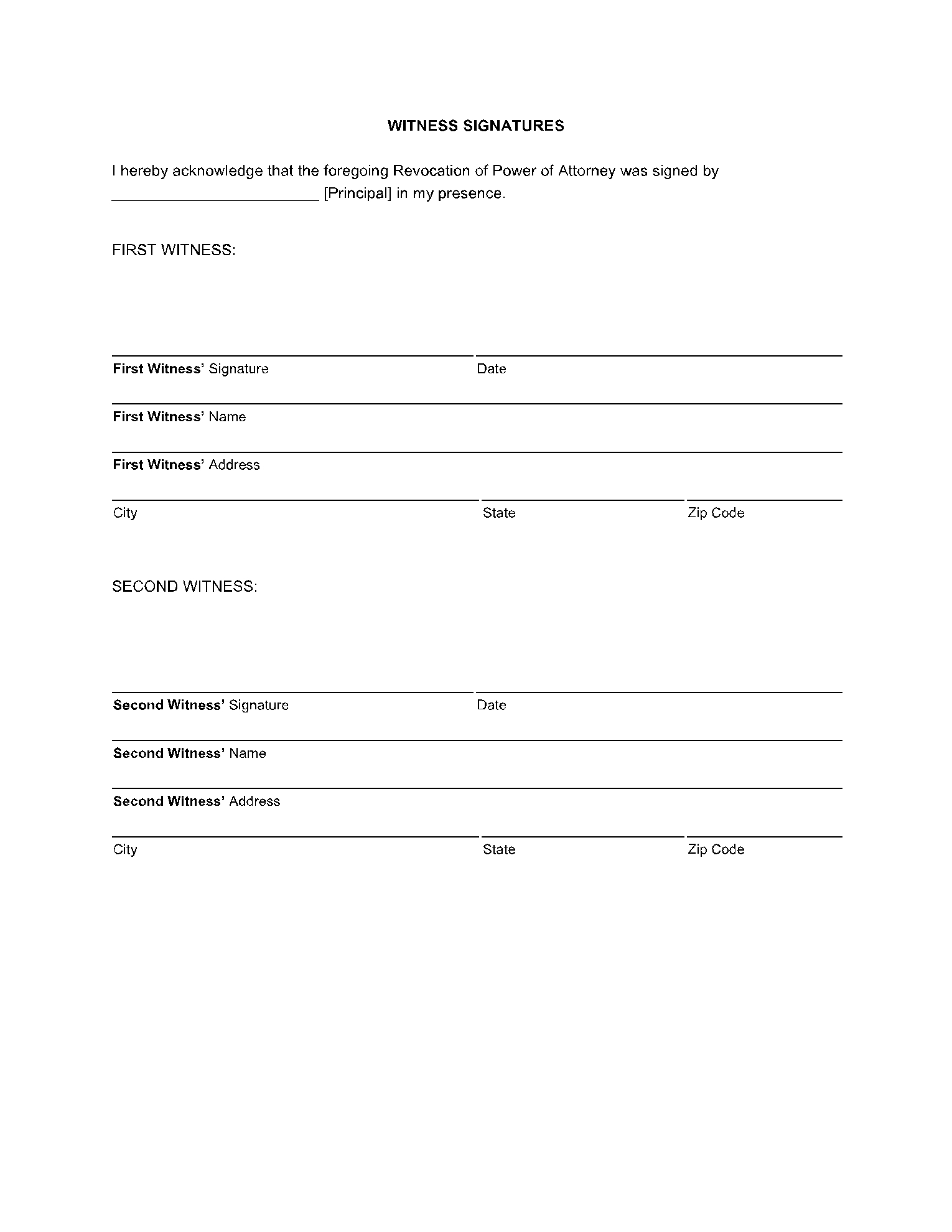 Free Printable Revocation Of Power Of Attorney Form