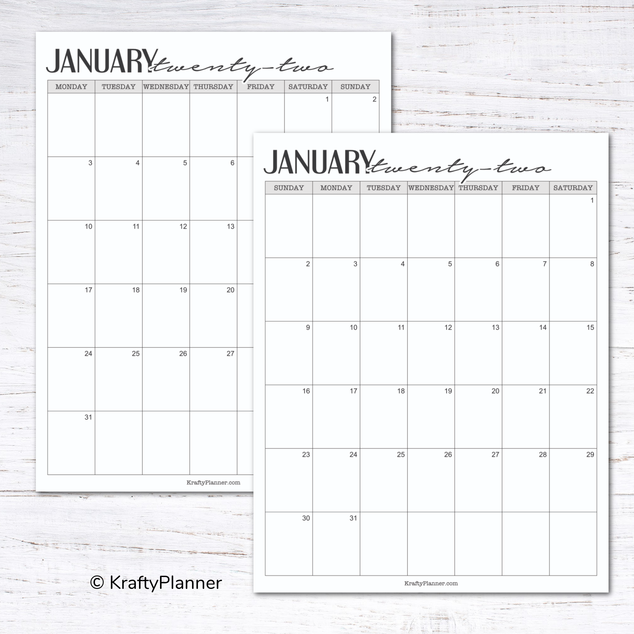 Free Printable 2022 Calendar Krafty Planner