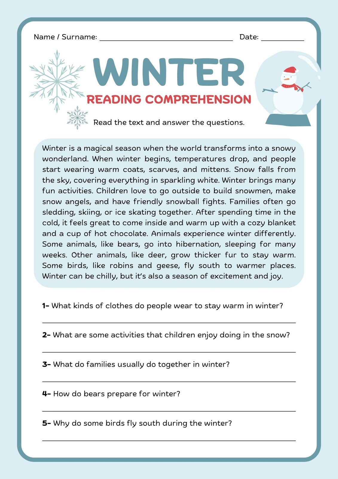 Free Printable Reading Comprehension Worksheets For Second Grade