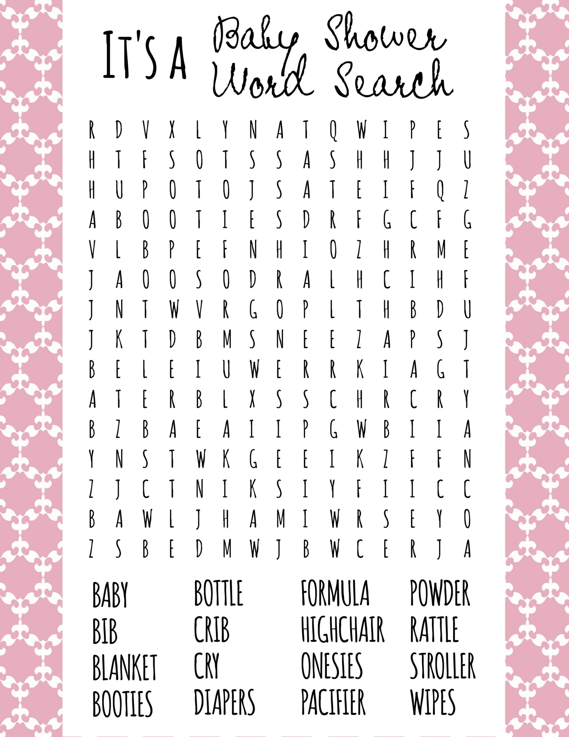 Free Printable Baby Shower Word Search