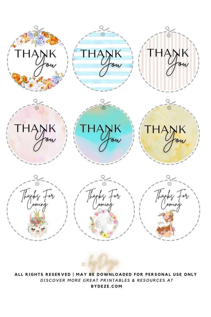 Free Printable Baby Shower Thank You Tags for Favors Goodie Bags ByDeze