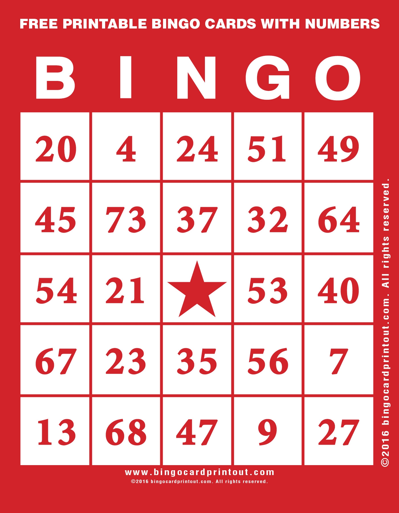 Free Printable Bingo Cards With Numbers