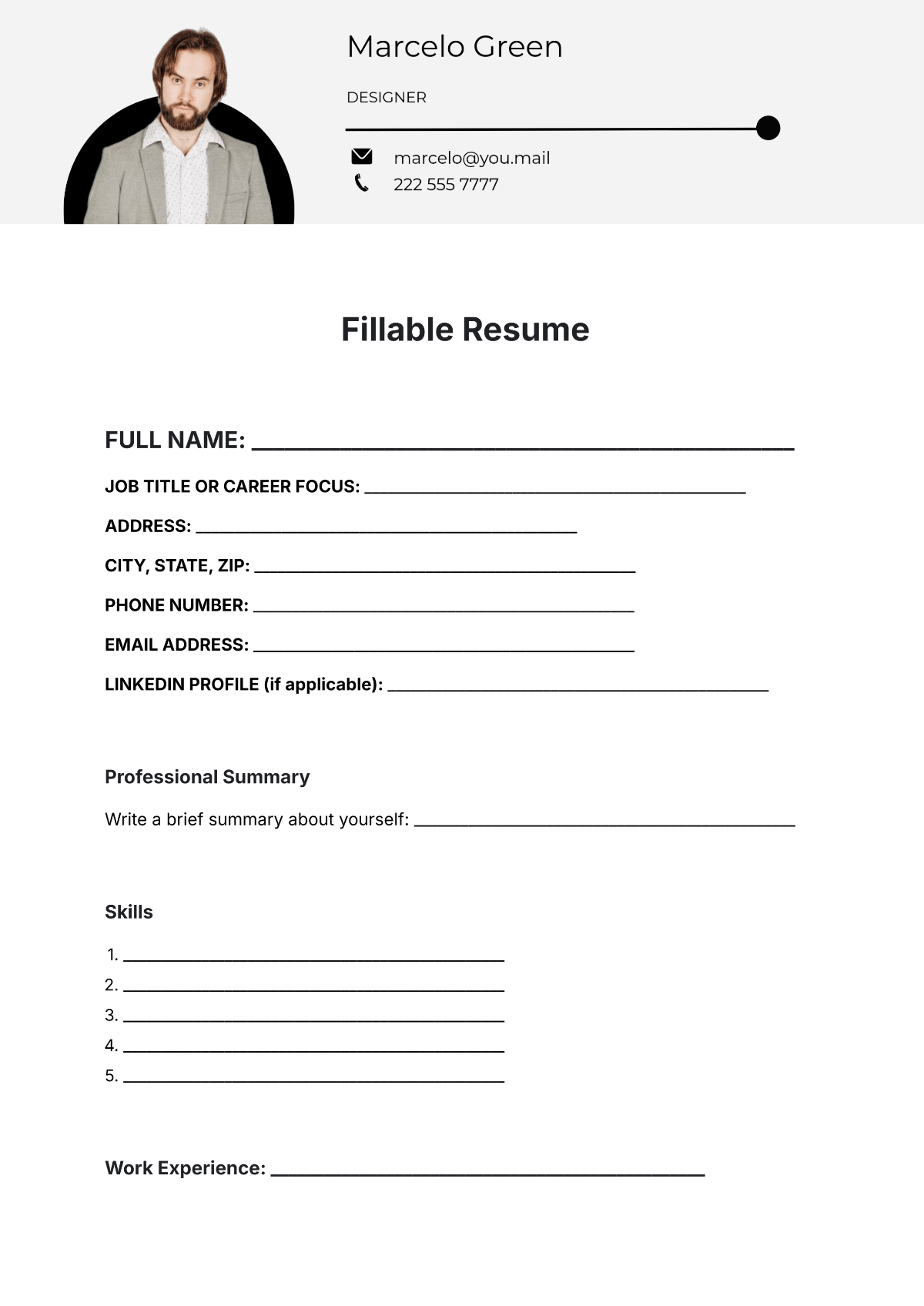 Free Printable Fill In The Blank Resume Templates