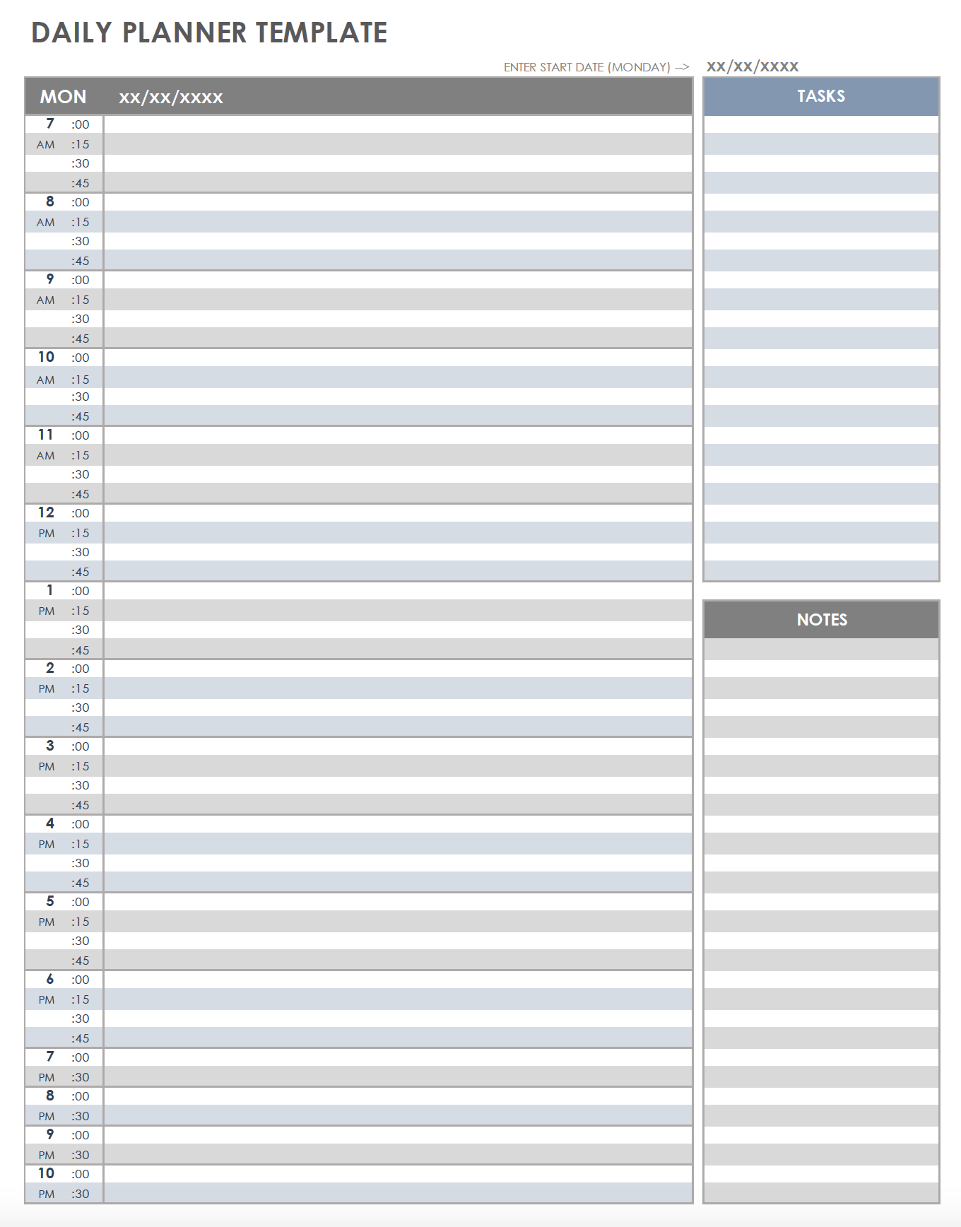 Free Printable Daily Planner 15 Minute Intervals