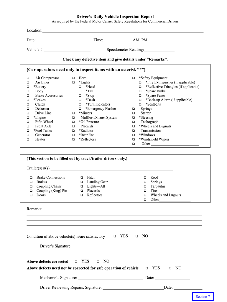 Free Printable Dot Pre Trip Inspection Form Pdf Fill Out Sign Online DocHub