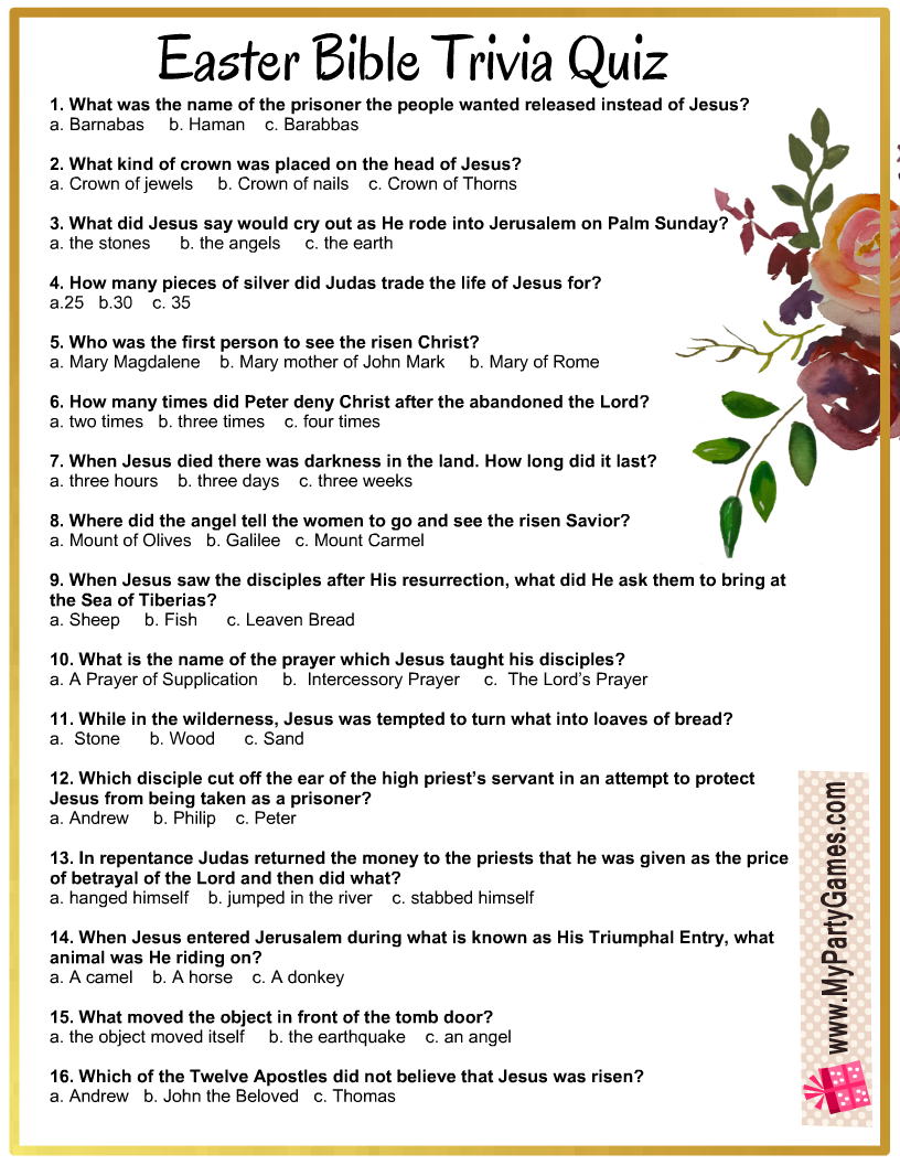Printable Bible True Or False Questions And Answers