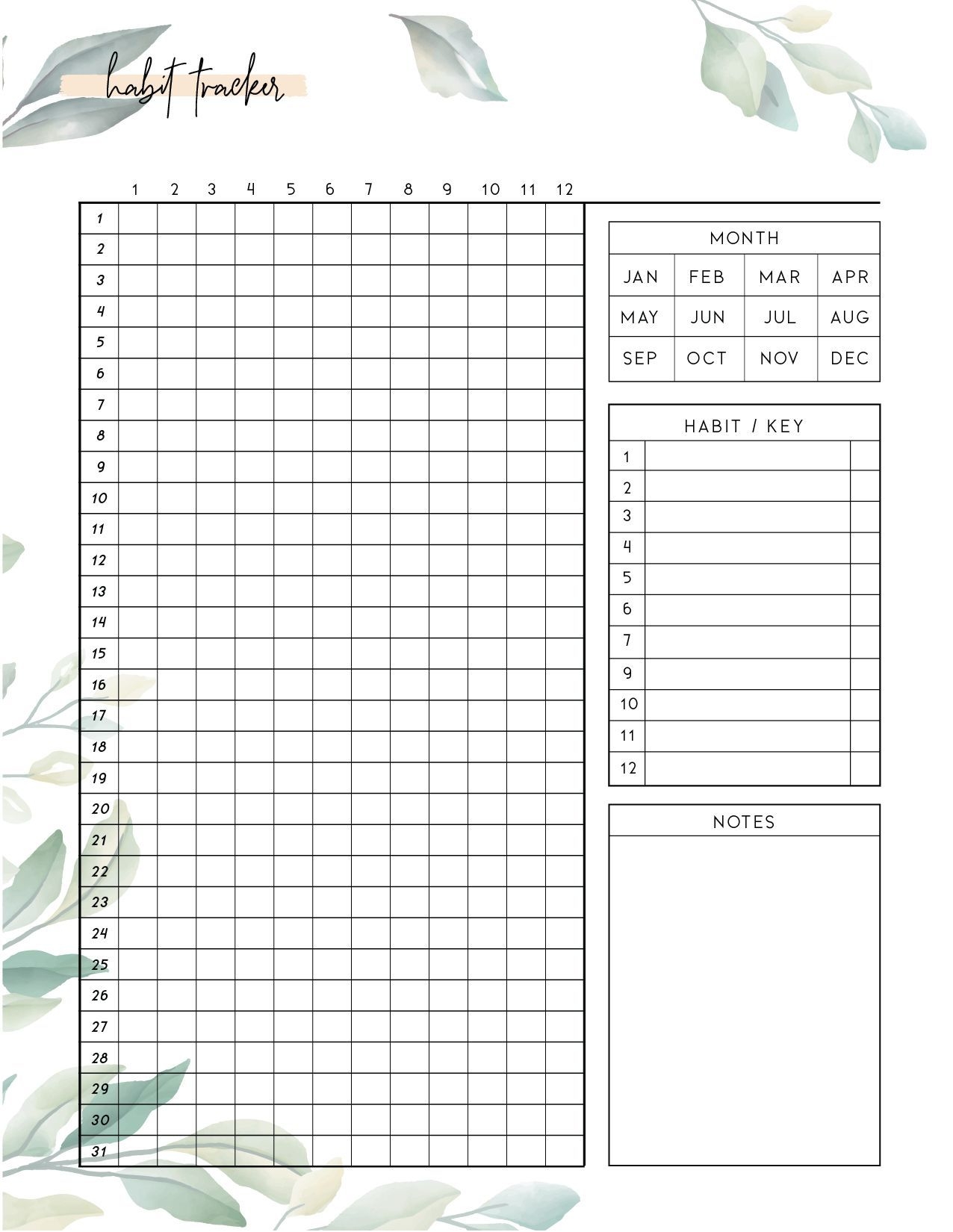 Printable Habit Tracker Bullet Journal