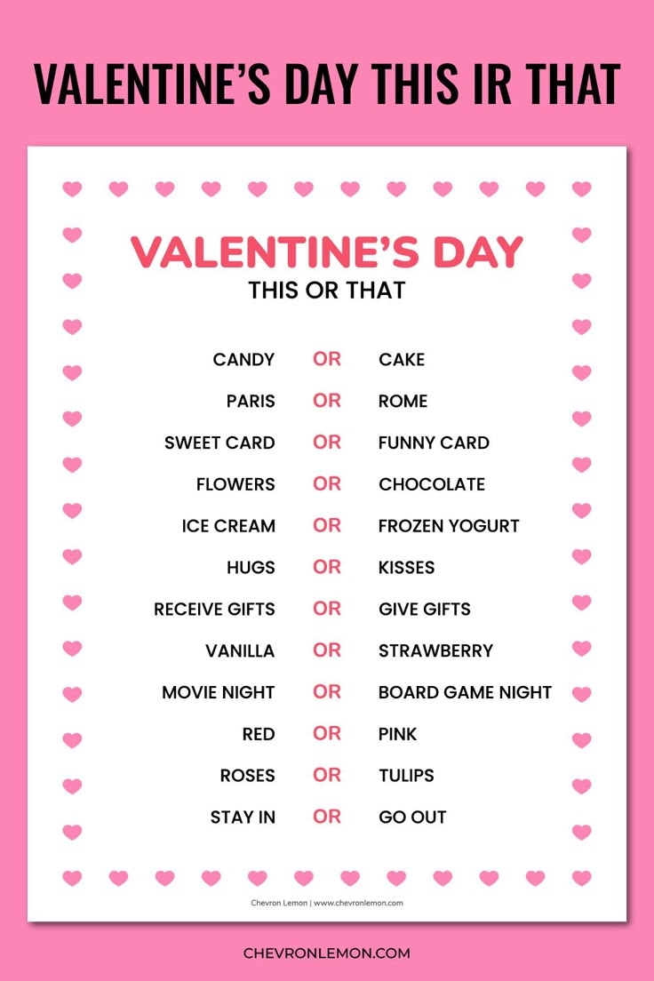 Free Printable Valentine s Day This Or That Game