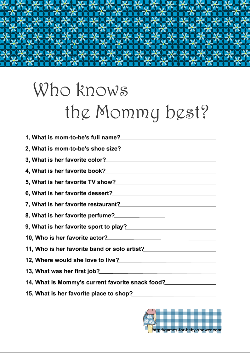 Free Printable Who Know The Mommy Best Baby Shower Game