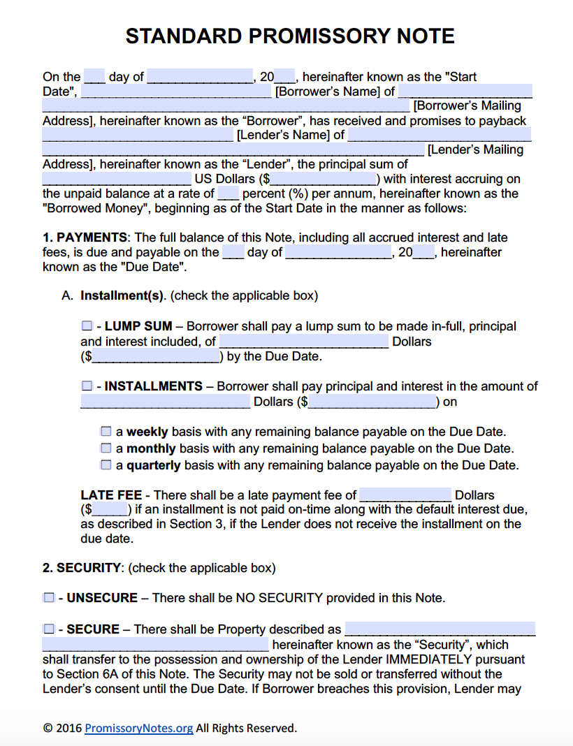 Free Printable Promissory Note Pdf