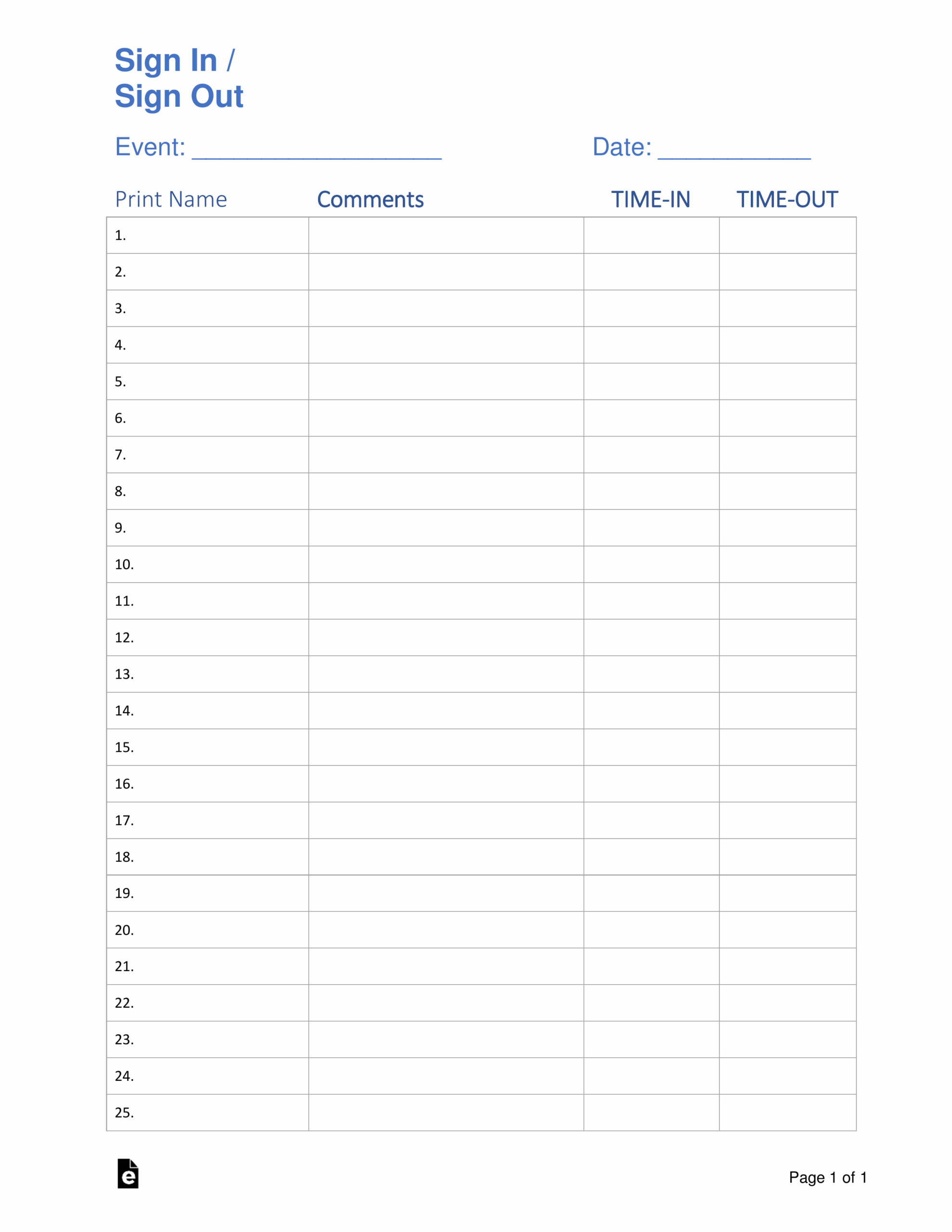 Free Printable Sign In And Out Sheets