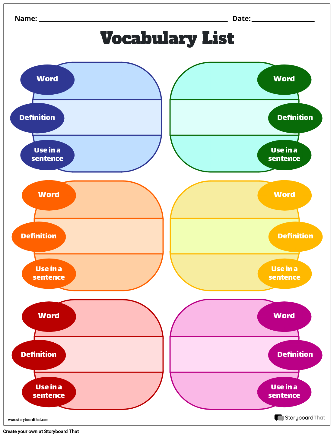 Vocabulary List For High School Printable