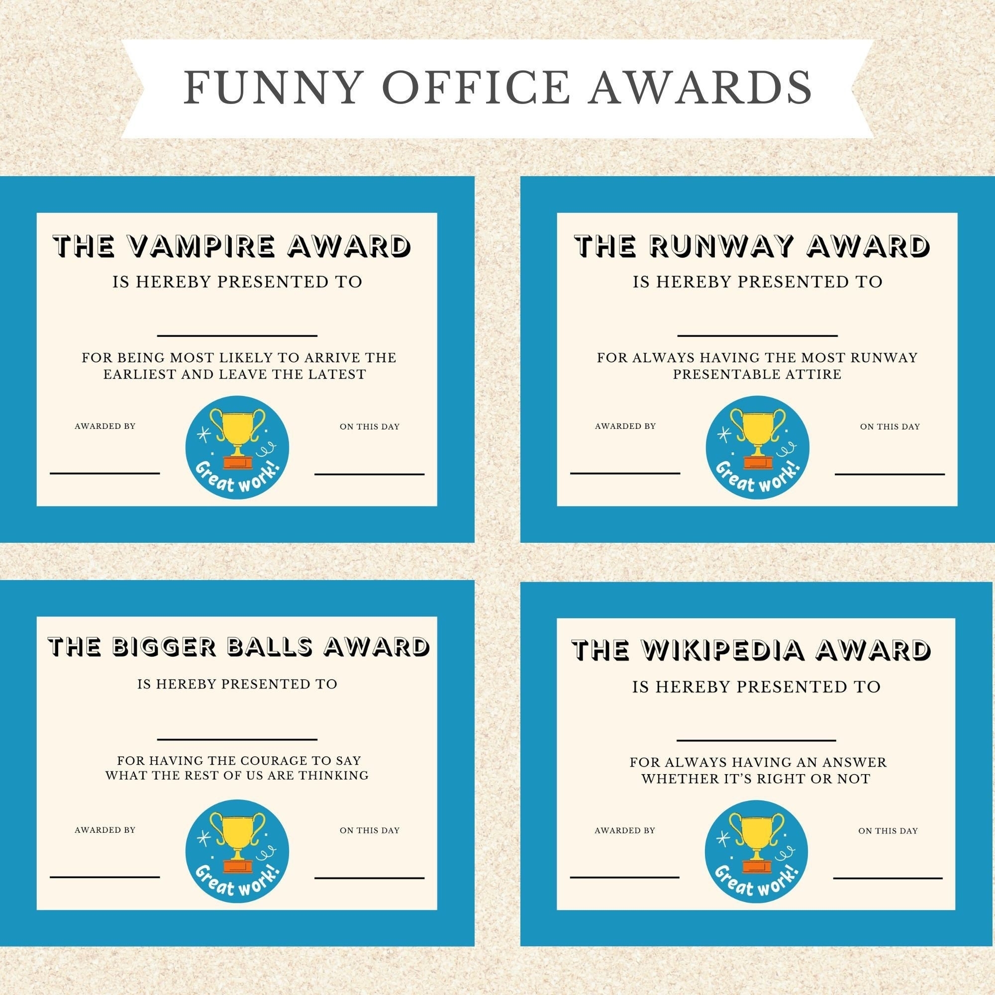 Funny Office Coworker Awards Funny Employee Award Printable Bundle Funny Work Award Fun Printable Office Award Bundle Etsy