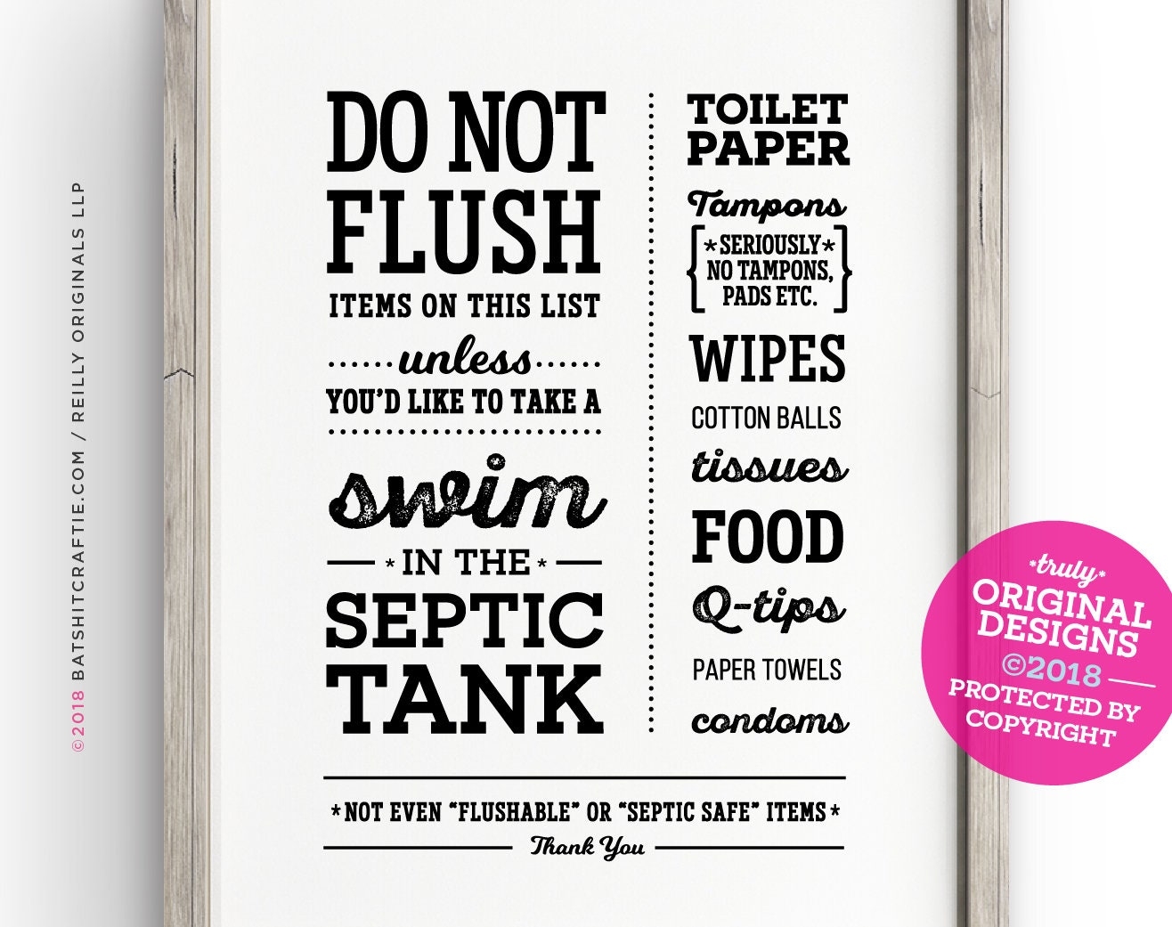 Funny Septic System Sign Printable Do Not Flush Toilet Paper Tampons Wipes Unless You Wanna Take A Swim In The Tank Rustic Farmhouse Etsy de