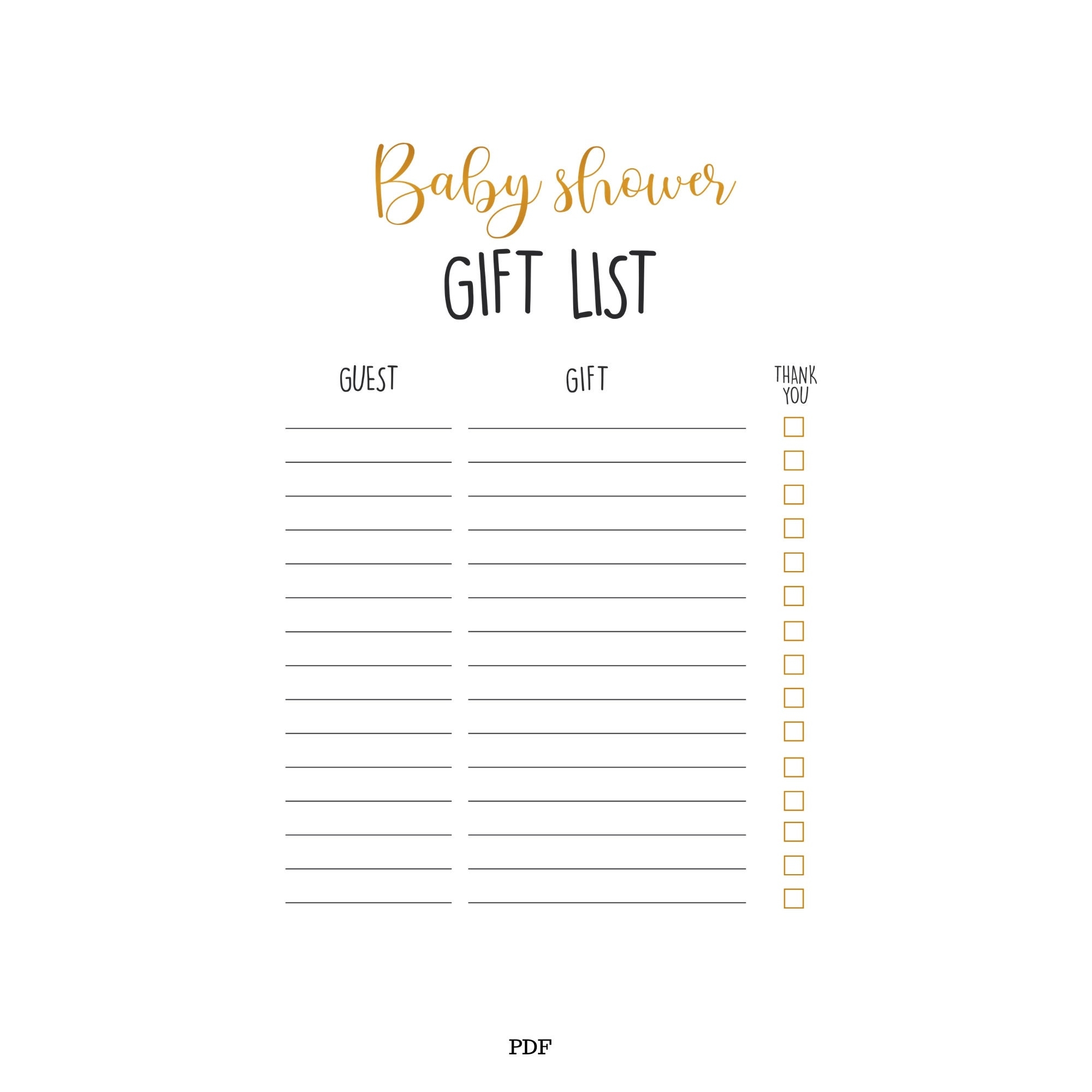 Gift List Printable Baby Gift List Baby Shower Gifts Shower Gift List Gift Log Book Template Baby Shower Etsy