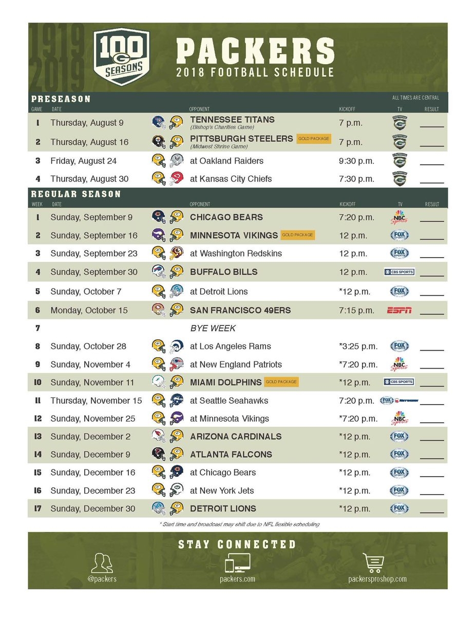 Green Bay Packers On X Print Off Your 2018 Packers Schedule Https t co 3h0cnt0Tk2 GoPackGo Https t co s5b5B5ewlt X