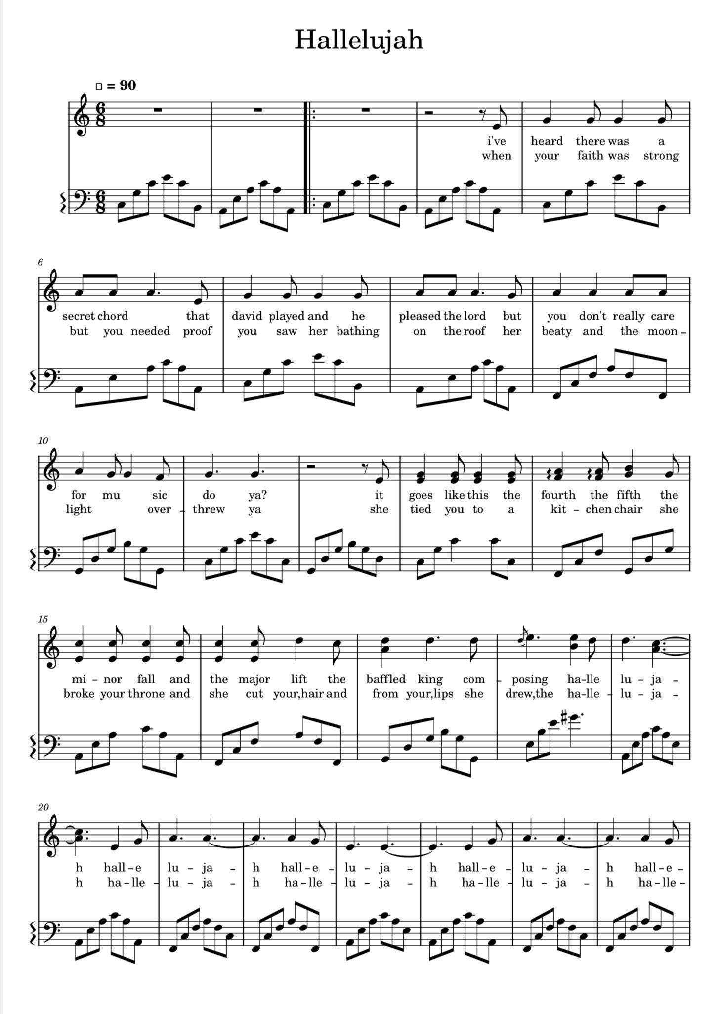 Hallelujah Piano Sheet Music Free Printable