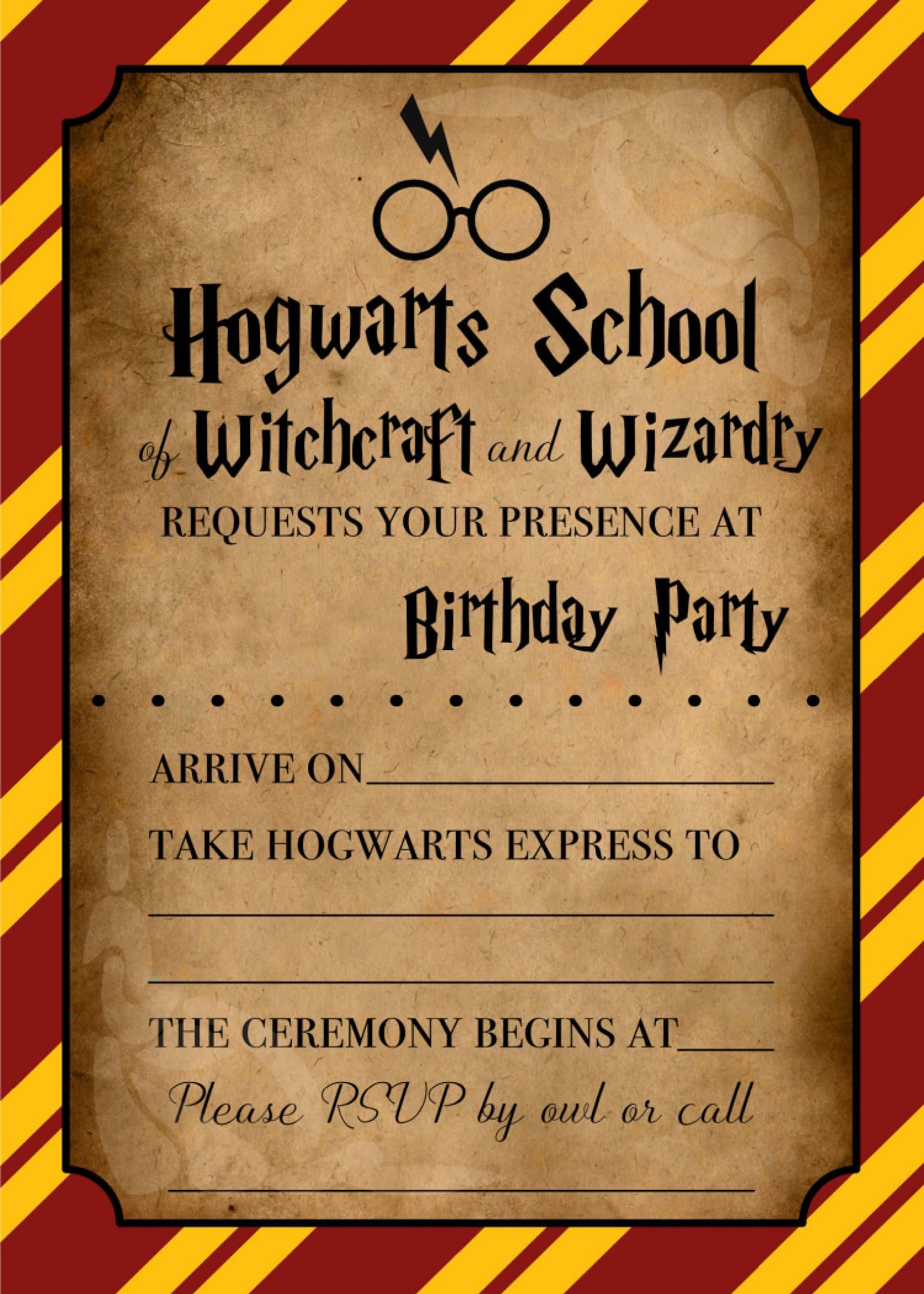 Harry Potter Birthday Party Invitations Printable Free