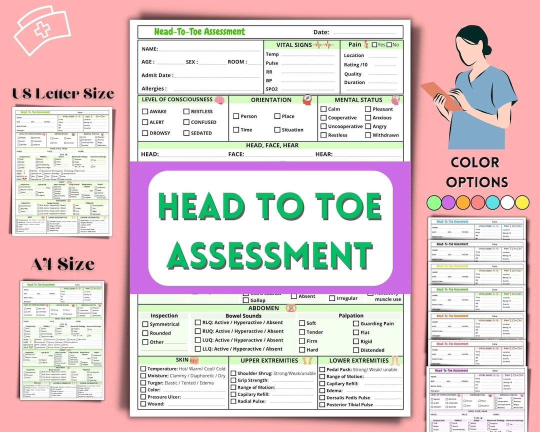 Head to toe Assessment Template checklist Health Assessment Cheat Sheet Nursing Student Study Guide Nursing Digital Notes Etsy Canada