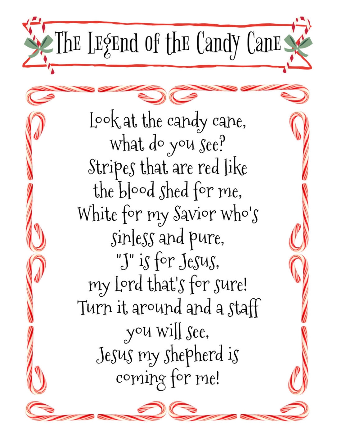Free Printable Legend Of The Candy Cane Printable