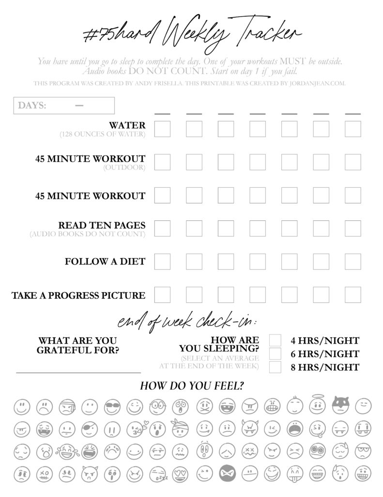 75 Day Hard Challenge Printable