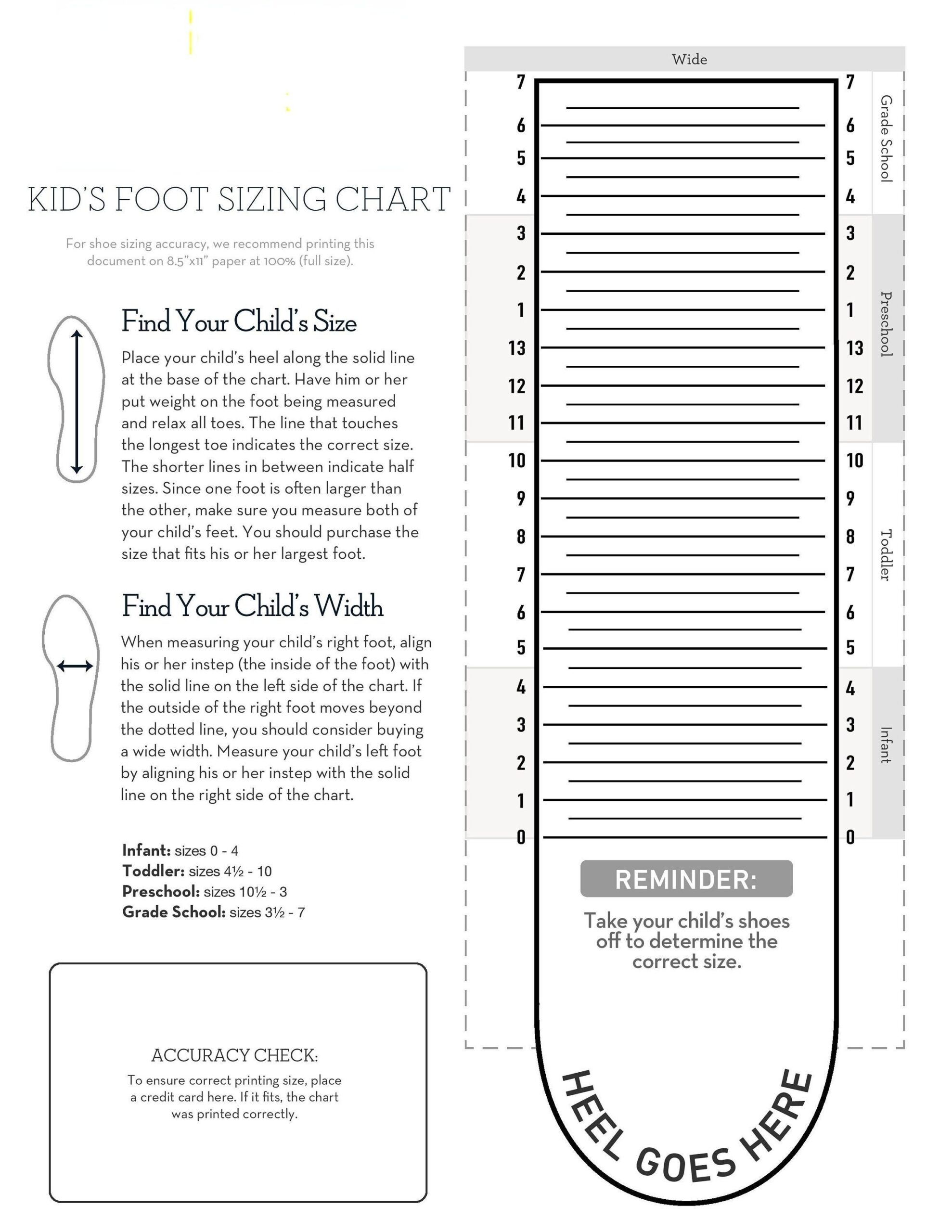 Printable Child Shoe Size Chart