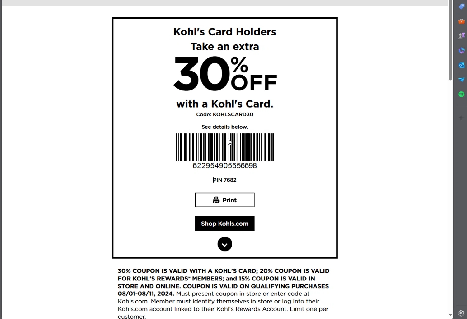 Kohls Coupons In Store Printable