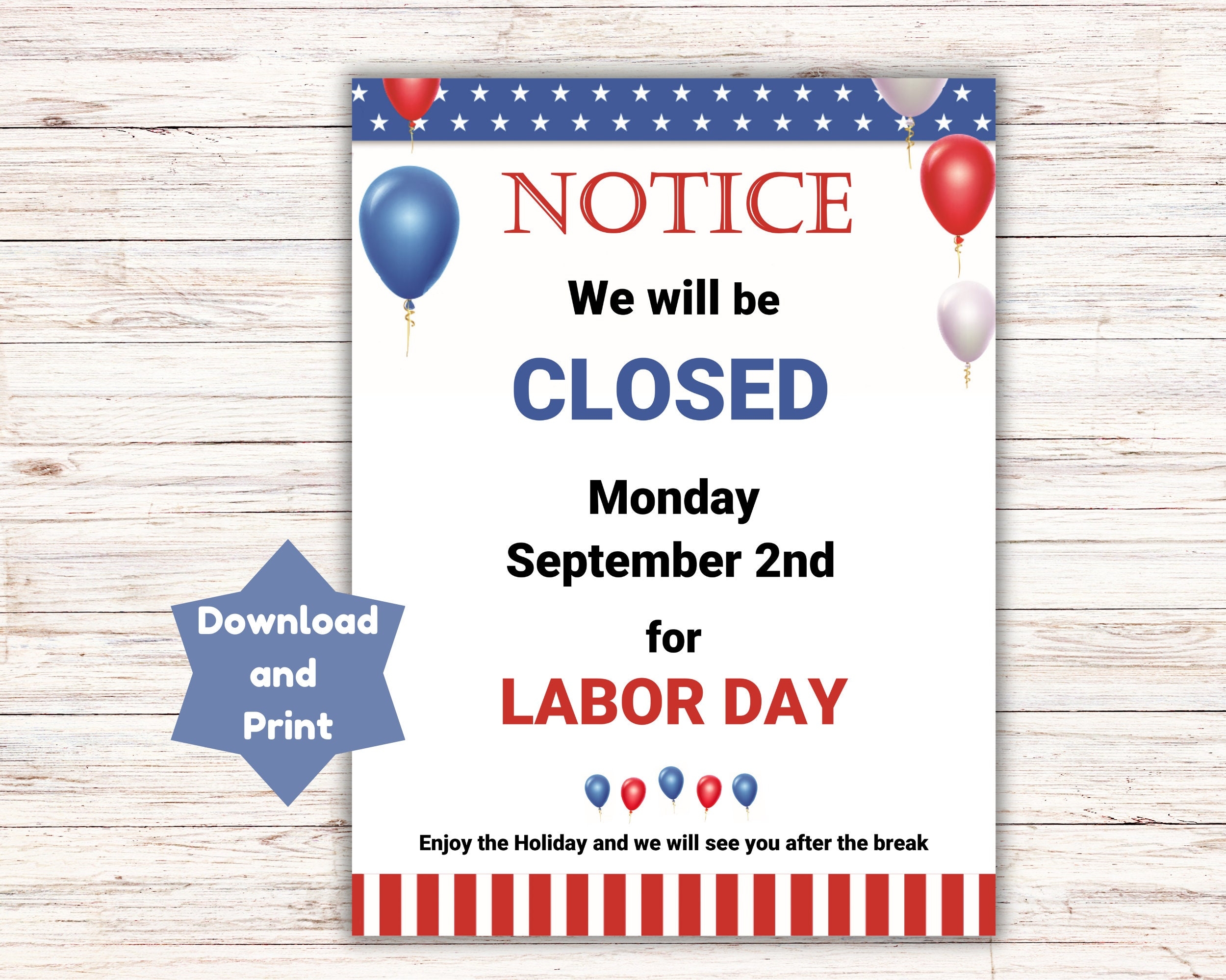 Closed Labor Day Printable Sign