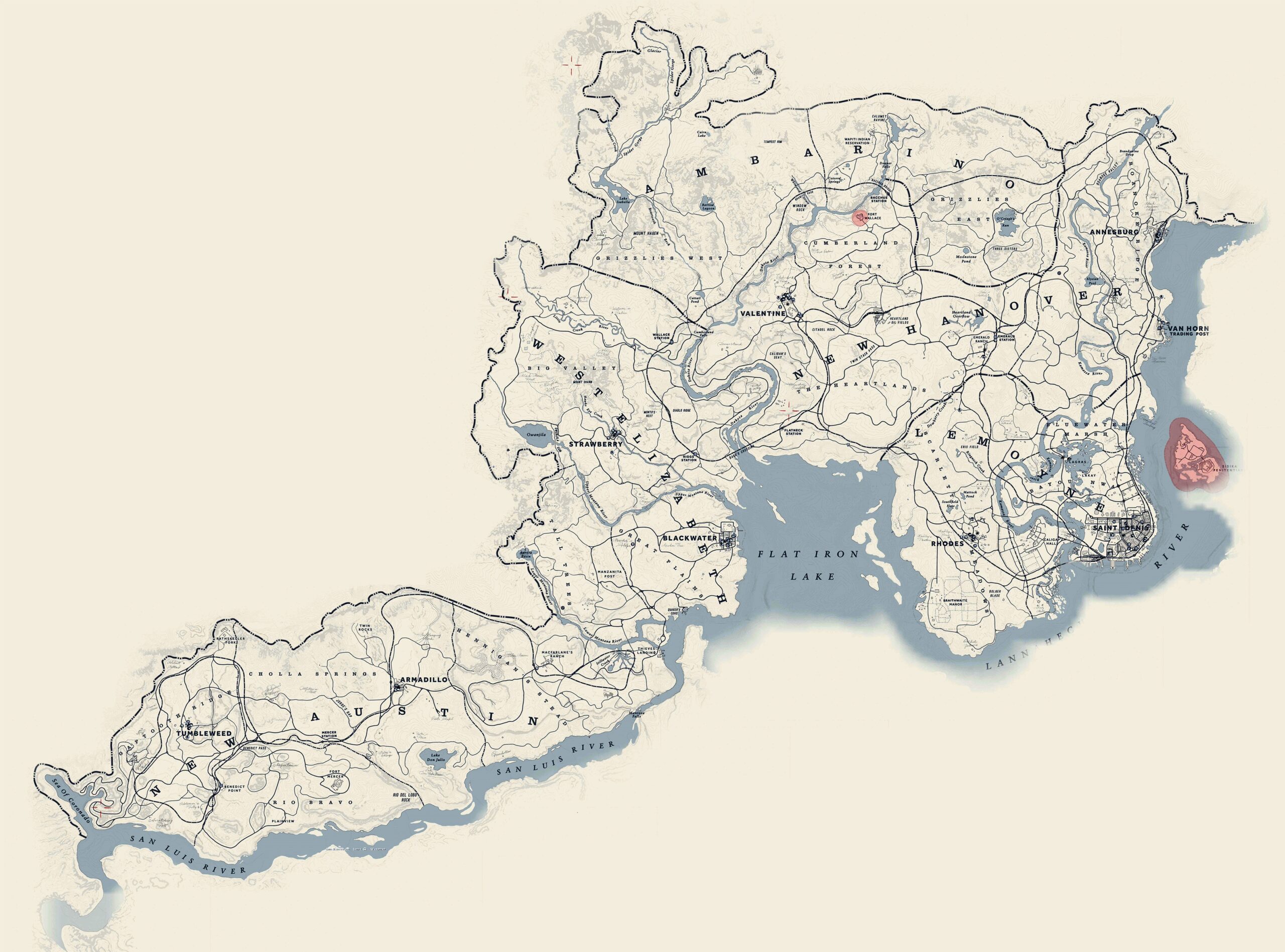 Large Detailed Map Of Red Dead Redemption 2 World Games Mapsland Maps Of The World