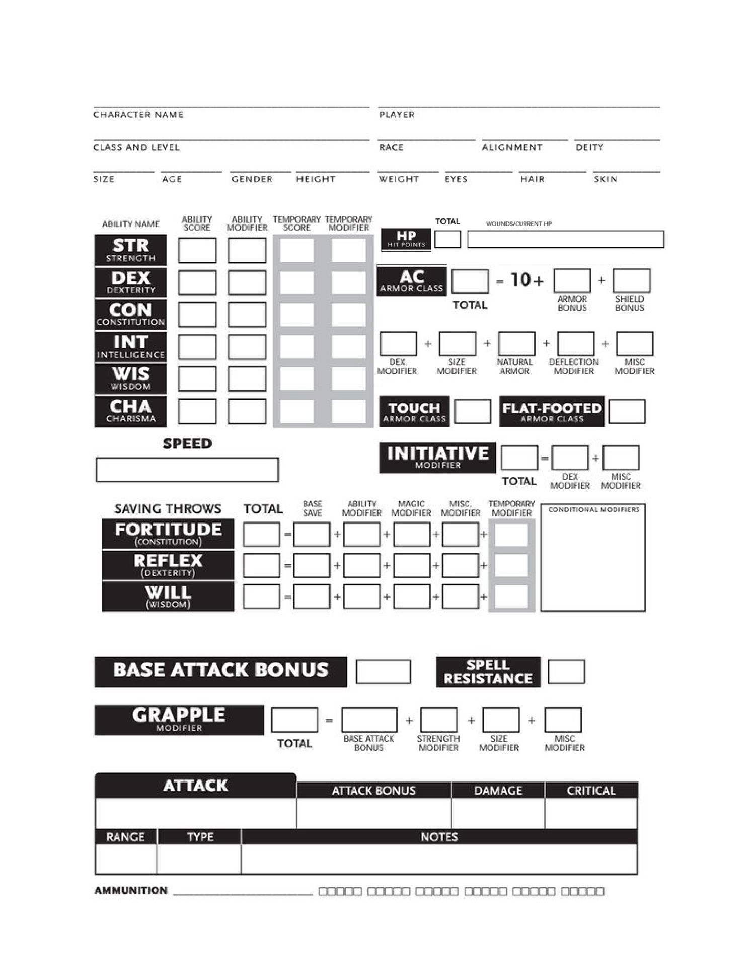 D&D 3.5 Character Sheet Printable