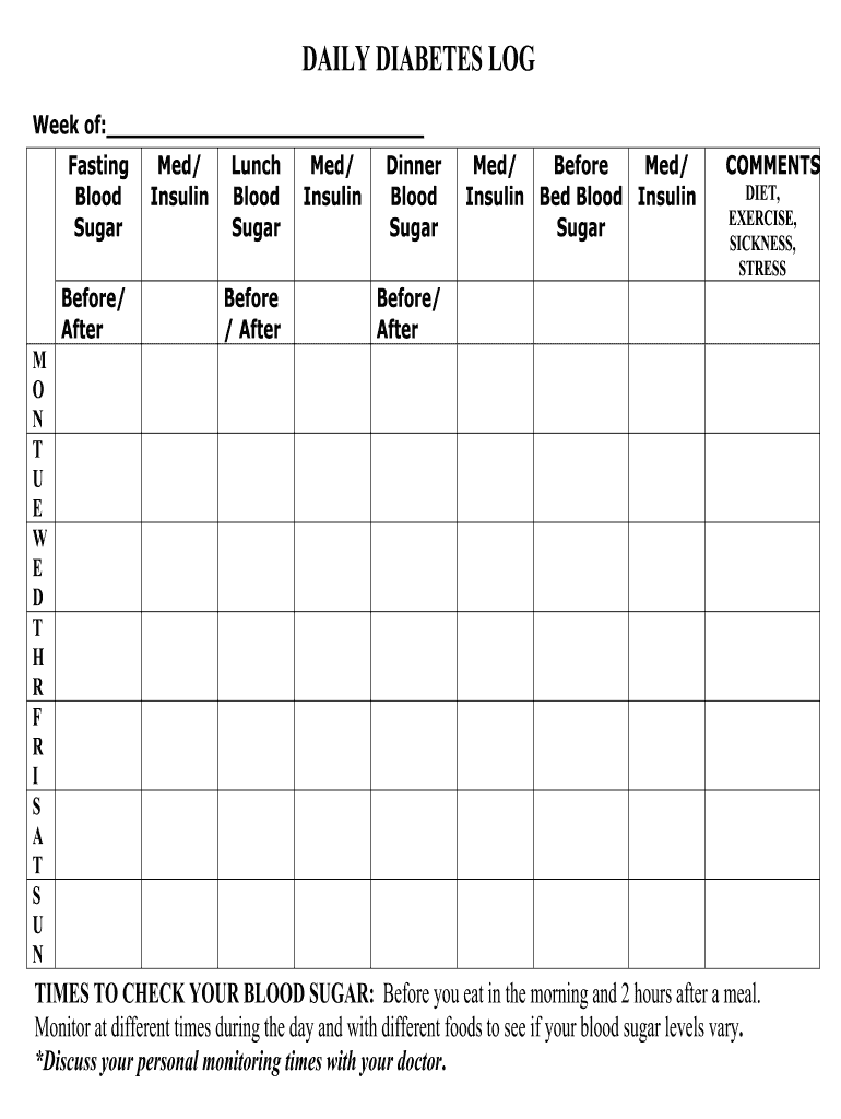 Free Printable Blood Sugar Log Book