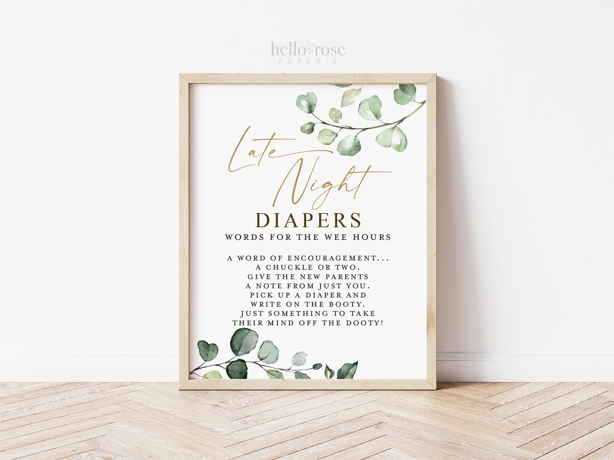 Late Night Diapers Words For The Wee Hours Baby Shower Game Table Sign Boy Girl Neutral Greenery Gold Boho 8x10 Instant Download G2 Etsy