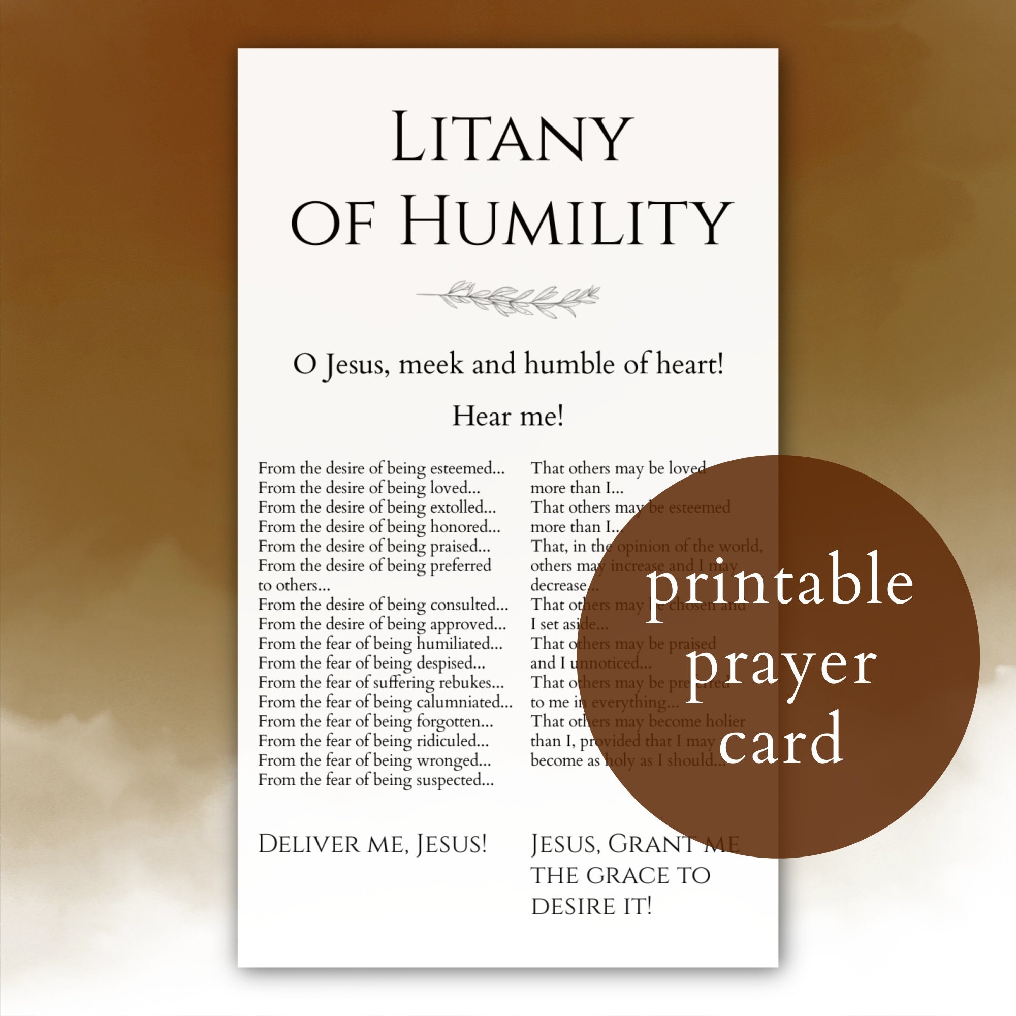 Litany Of Humility Printable Prayer Card