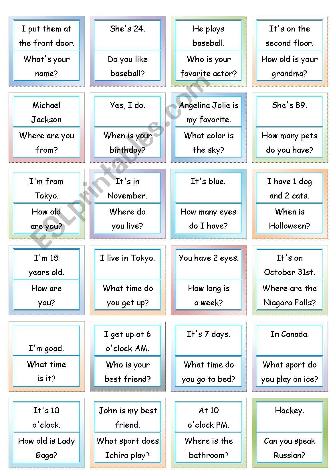 Esl Games For Adults Printable