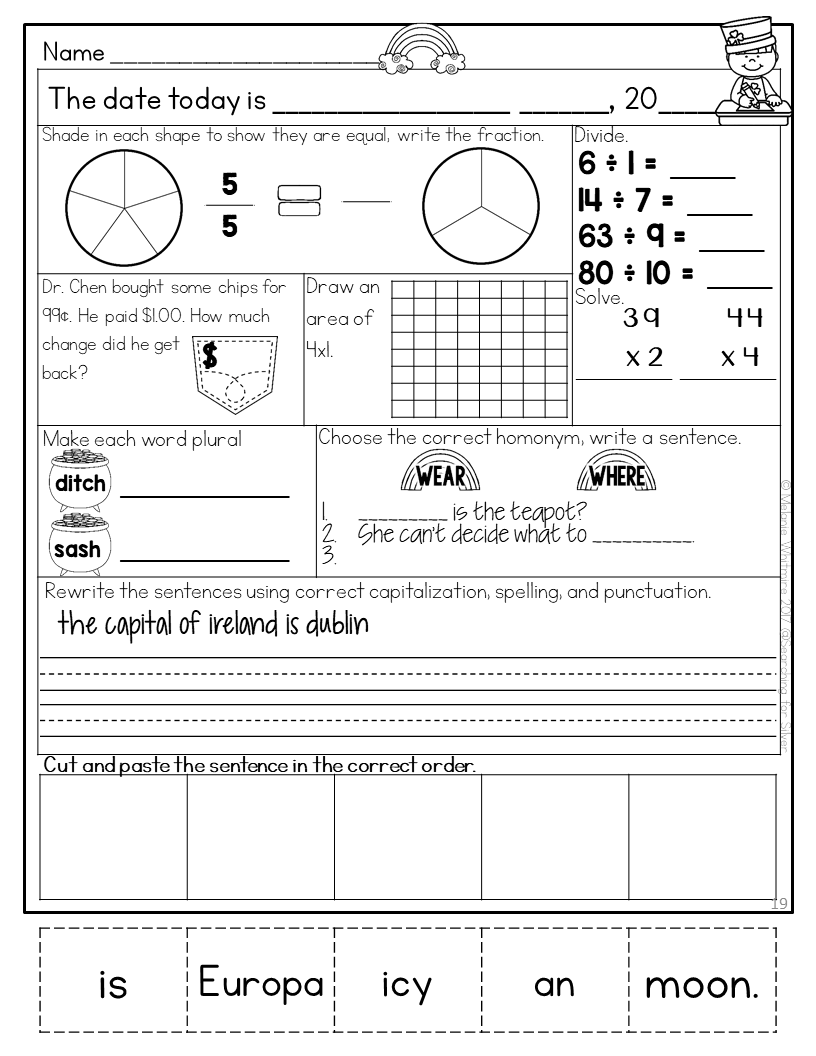 Free Printable Morning Work For 3Rd Grade